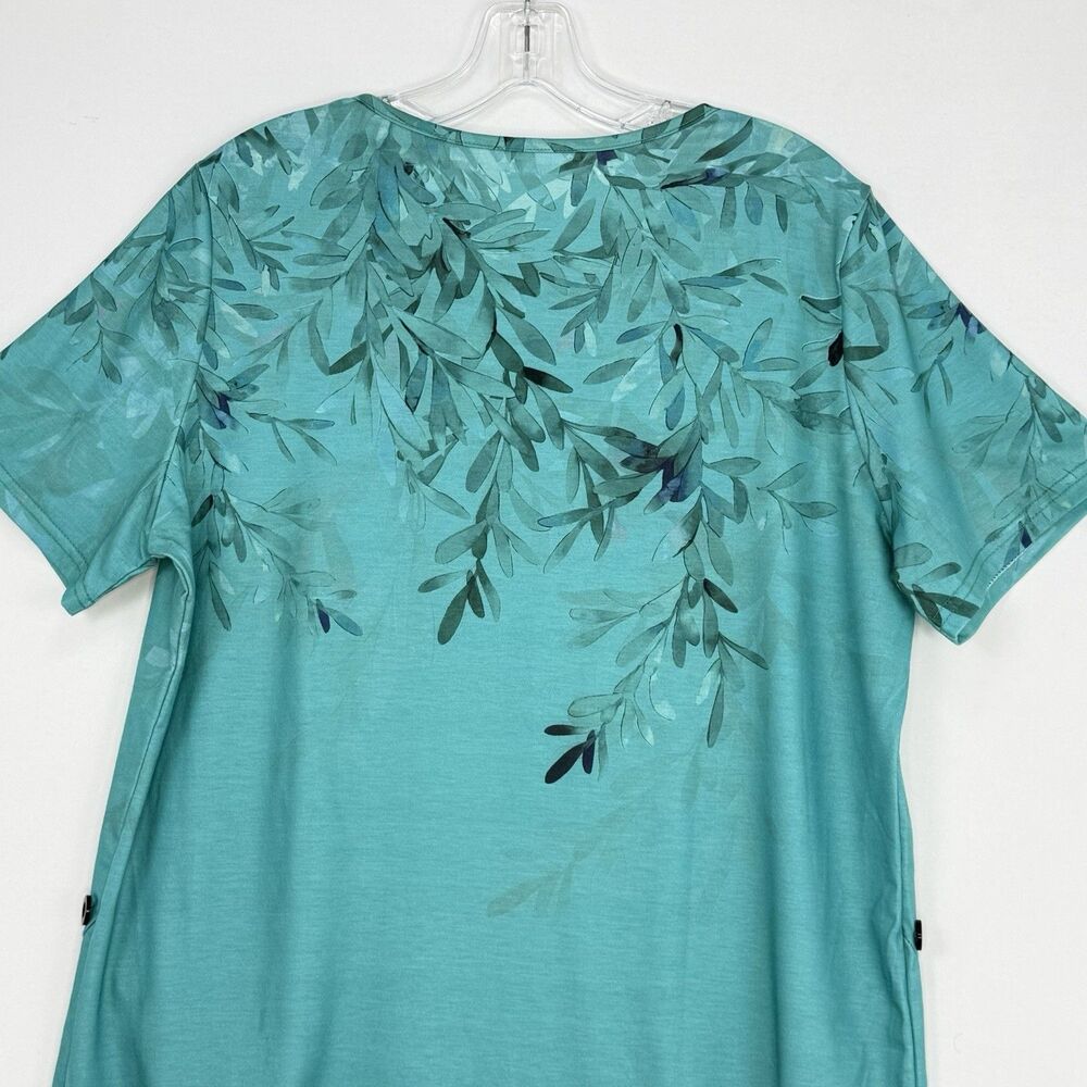 Just Fashion Women’s Large Green Summer Tops Round Neck Side Buttons - Picture 5 of 11